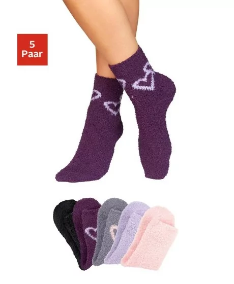 Lavana plīša zeķu komplekts ar sirsniņām (5 pāri)