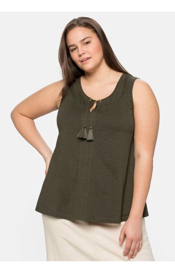 Trikotāžas blūze bez piedurknēm Sheego