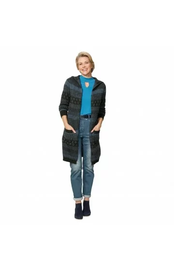 MONA žakarda adīts kardigāns ar kapuci un kabatām