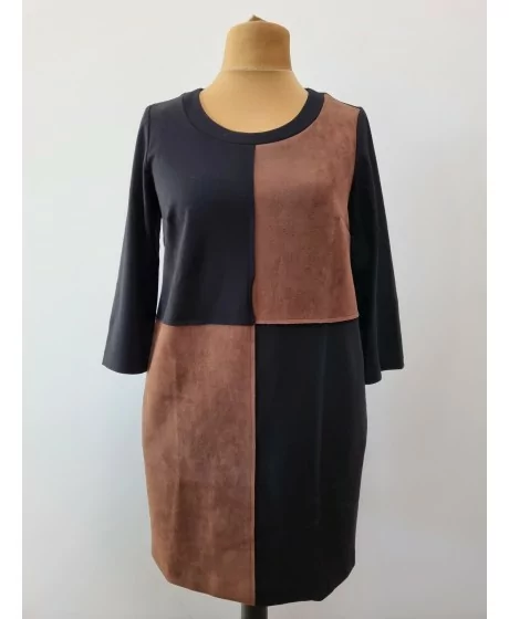 AMY VERMONT trikotāžas kleita ar kabatām un ādas imitācijas