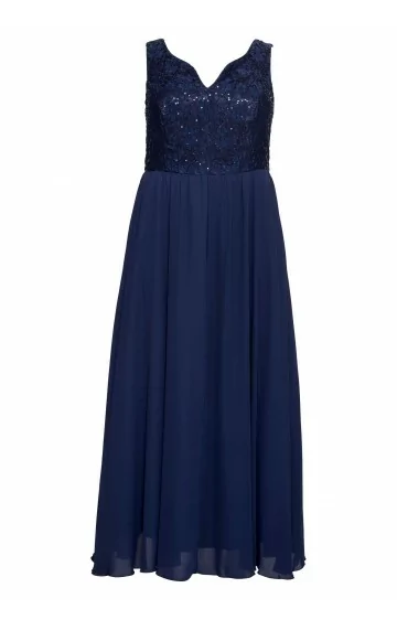 Sheego vakarkleita ar plandošiem svārkiem