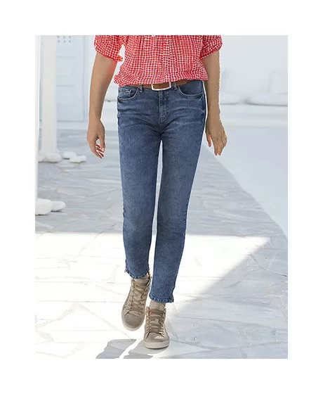 H.I.S. džinsi ar izšūtām kabatām un paaugstinātu vidukli