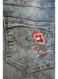 H.I.S. džinsi ar izšūtām kabatām un paaugstinātu vidukli